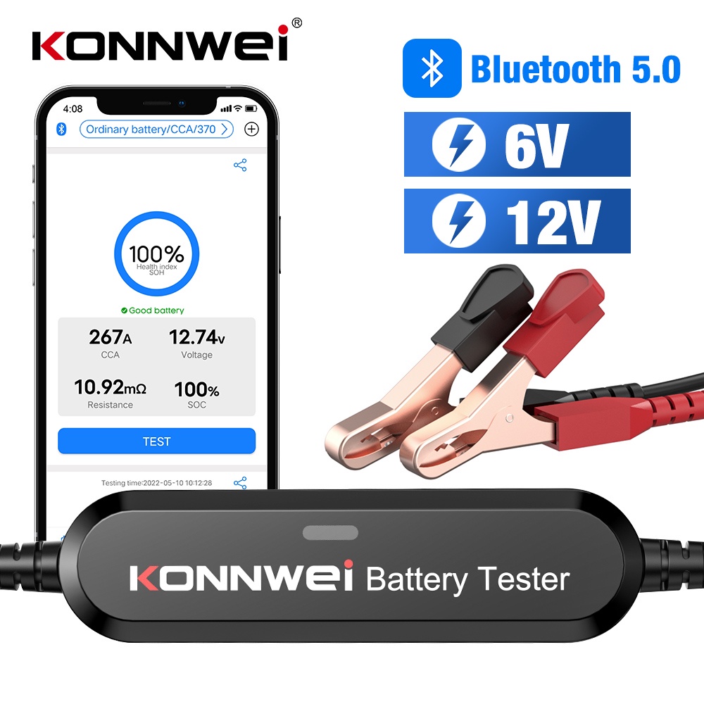 Konnwei Bk Bluetooth Car Motorcycle Battery Tester V V Battery Monitor To Cca