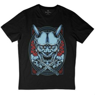 เสื้อยืดผ้าฝ้ายพรีเมี่ยม เสื้อยืดผ้าฝ้าย ใส่สบาย พิมพ์ลาย Hannya Asiatisch Japanisch Maske Duster Gehornt Demon Death So