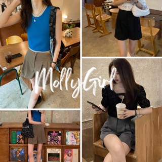 Mollygirl กางเกงขาสั้นจับจีบขาบาน น่ารักสไตล์เกาหลี 22011#