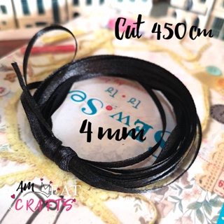 4MM 5y ริบบิ้น ผ้าซาติน แบบเรียบ ขนาดเล็ก กว้าง 4 มิล x ความยาว 450 เซนติเมตร สีดำ