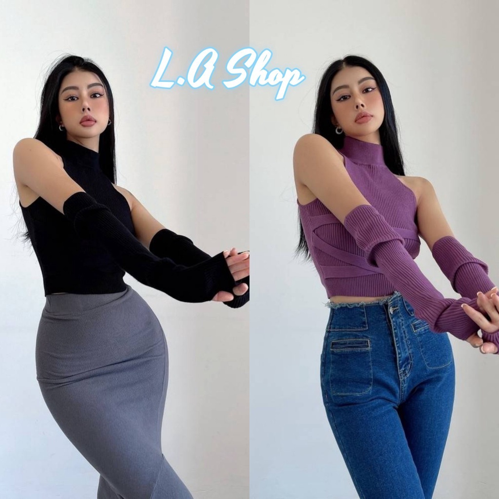 L.A Shop พร้อมส่ง เสื้อกล้ามไหมพรม แถมปลอกแขน ผ้าร่องใส่สบายเท่มาก "47201"