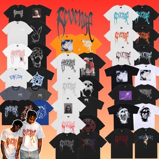 ถูกที่สุด 2022 New Revenge Tshirt Short Sleeve Heaven Painting Skeleton Skull Flame T Shirts Chief Keef Hip-Hop Tees Men