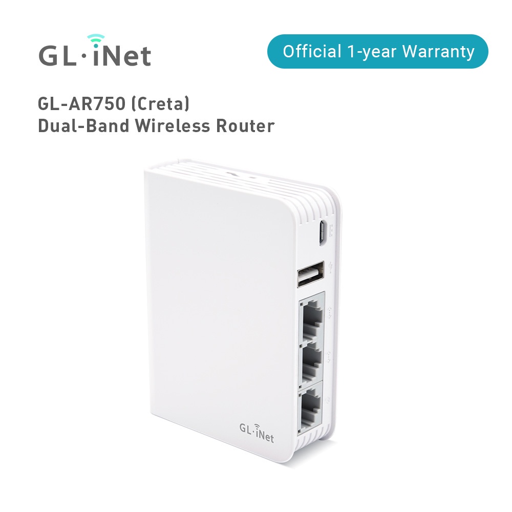 GL.iNet GL-AR750 (Creta) Travel AC VPN Router, 300Mbps(2.4G)+433Mbps(5G) Wi-Fi, 128MB RAM, รองรับการจัดเก็บข้อมูล MicroS