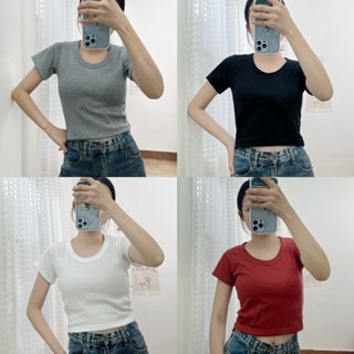 06 พร้อมส่ง 8 สี เสื้อยืดคอกลม ผ้าร่อง