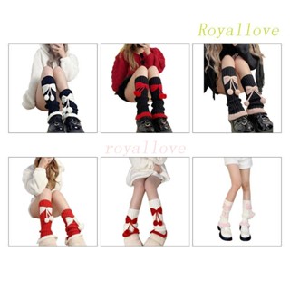 Royal Colorblock ถุงเท้าผ้าถัก แต่งโบว์ปอมปอมน่ารัก ให้ความอบอุ่น