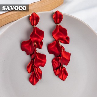 Savoco เครื่องประดับแฟชั่น ต่างหูระย้า จี้ดอกกุหลาบสีแดง กลีบดอกไม้ เรซิ่นยาว ของขวัญงานเลี้ยงวันเกิด SE009