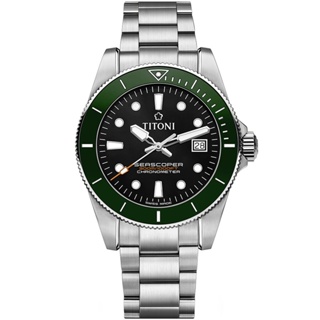 (แถมสายยางแท้ 1 เส้น) TITONI SEASCOPER 300 CHRONOMETER รุ่น 83300 S-GN-702 (หน้าปัดดำ ขอบเขียว)