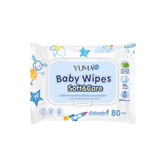 GWP Yuma Baby Wipes Soft &amp;Care 80Sheets ยูมะ เบบี้ ไวพ์ ซอฟท์ แอนด์ แคร์ 80แผ่น