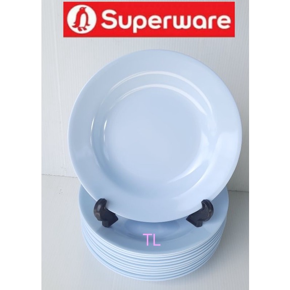 ซุปเปอร์แวร์จานทรงลึก8 นิ้ว12ชิ้น สีฟ้ากลม ซุปเปอร์แวร์เกรดA เมลามีน100%