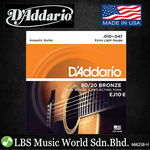 D'ADDARIO Daddario EJ10 80/20 สายกีต้าร์โปร่งสีบรอนซ์ 10-47 Daddario D Addario (EJ 10 EJ10E)