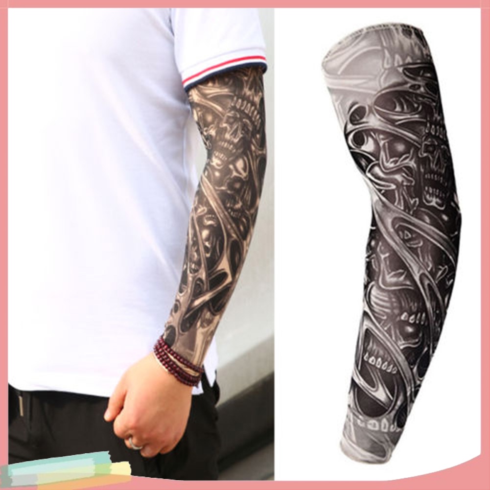 LK- Unisex Stretchy UV Protection Cycling Outdoor Fake Slip On Tattoo Arm Sleeve