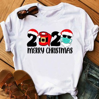 Santa Claus Wear Mask Merry Christmas T shirt 圣诞节男女T恤เสื้อยืดสวยๆ