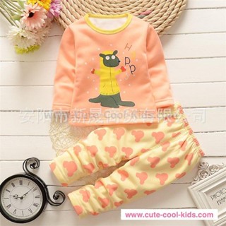 PJK-074 ชุดนอนเด็ก ผ้าหนาสีส้ม ลายจิงโจ้ Size-110 (4-5Y)