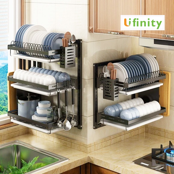 Lifinity ชั้นวางจน ชั้นคว่ำจานแบบติดผนังที่ปรับตำแหน่ง ชั้งววงของในครัว