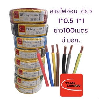 สายไฟ VSF THW(f) Thaiunion ยาว100ม เบอร์ 0.5 ,1 สายคอนโทรล สายทองแดงฝอย สายไฟอ่อน สายเดี่ยว สายไฟเส้นเดี่ยวแบบอ่อน