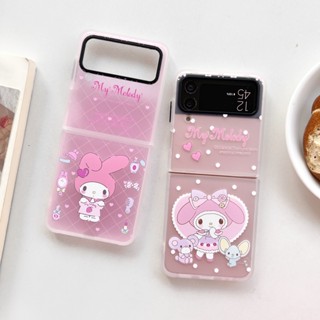 เคสโทรศัพท์มือถือแบบแข็ง ใส ทรงสี่เหลี่ยม ลายเมโลดี้ สีชมพู สําหรับ Samsung Galaxy Z Flip 4 5G Z Flip 3 5G