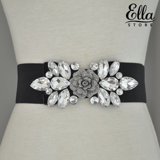 Ellastore123 เข็มขัดยางยืด ประดับพลอยเทียม ลายดอกไม้ เครื่องประดับแฟชั่น สําหรับผู้หญิง