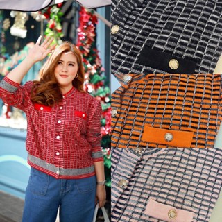 SH97 ไหมพรมลายเส้น แดง/ดำ/ส้ม/ชมพู เสื้อผ้าพลัสไซส์ Plussize fashion ชุดคนอ้วน แฟชั่นสาวอวบ