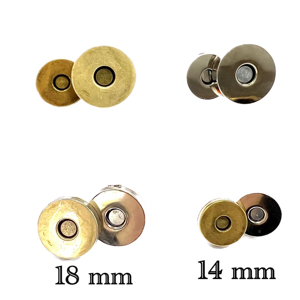 แม่เหล็กติดกระเป๋า ราคาต่อ1คู่กระดุมแม่เหล็ก ขาหนีบ  สีเงิน เหลืองดำ  ขนาด 14 มิล 18 มิล