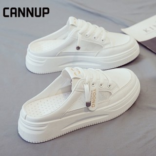 CANNUP รองเท้าผ้าใบแฟชั่น รองเท้าเปิดส้น ส้นสูง5cm เตรียมจัดส่ง B25F00H