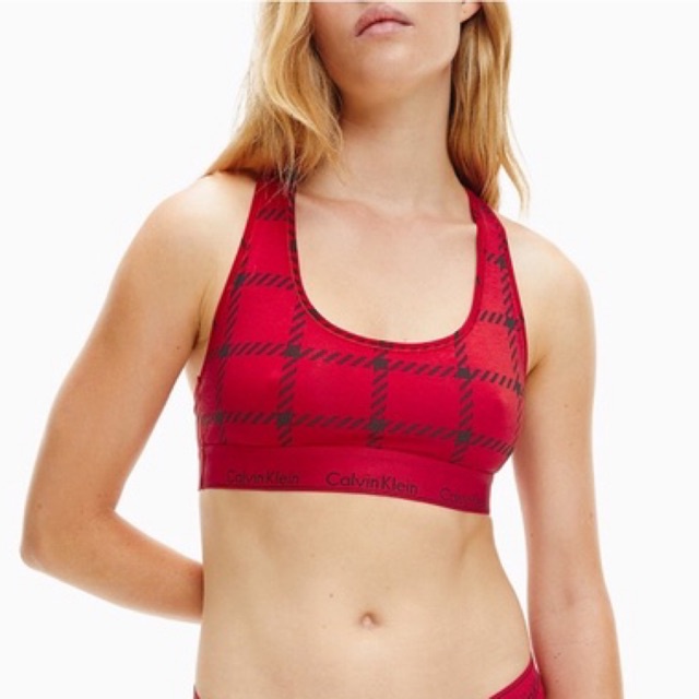 ของแท้(💯) สปอร์ตบรา CK Calvin Klein Modern Cotton Plaid Sport Bra