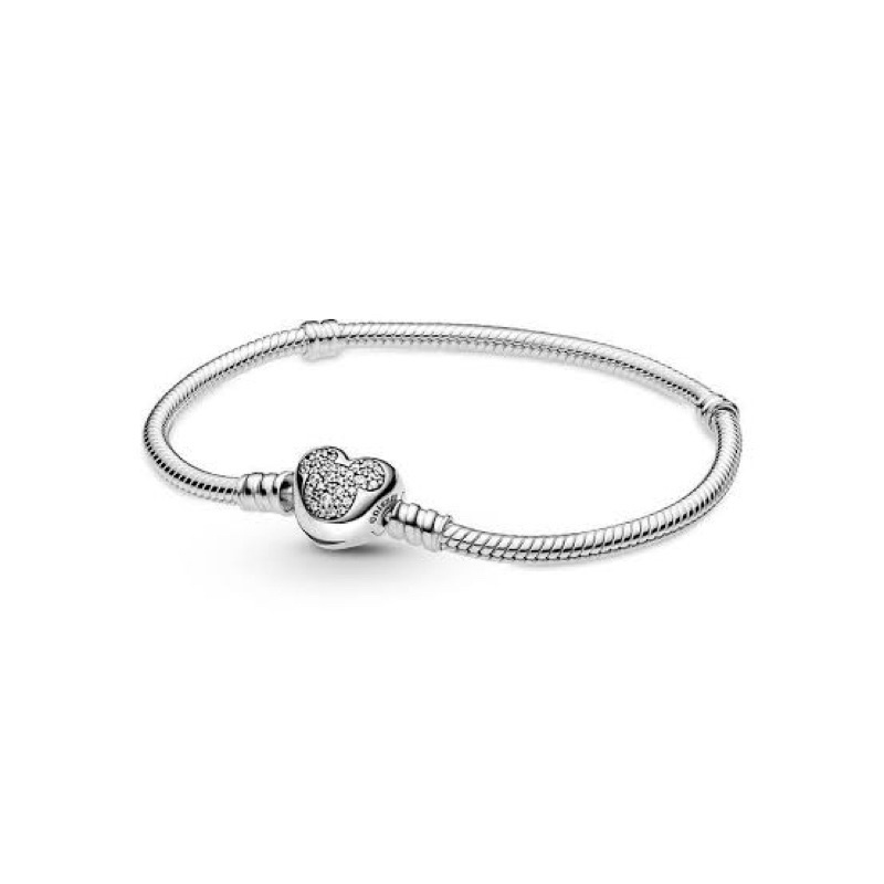 (พร้อมส่ง)Pandora​ Silver​ Bracelet​  กำไลข้อมือหัวใจมิกกี้ ของเเท้100%