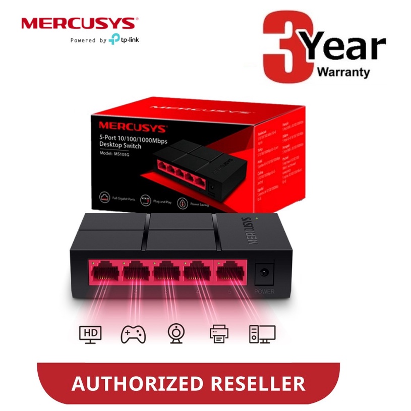 Mercusys MS105G / MS108G - 5/8 พอร์ต Gigabit 10/100/1,000 Mbps Desktop Switch