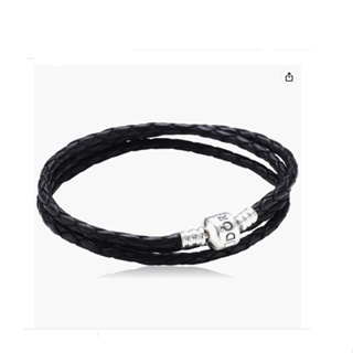 [พร้อมส่ง สินค้าแท้ 💯] ข้อมือแพนโดร่าสายหนัง 3 ทบ รุ่น Pandora Moments Triple Woven Leather Bracelet Black