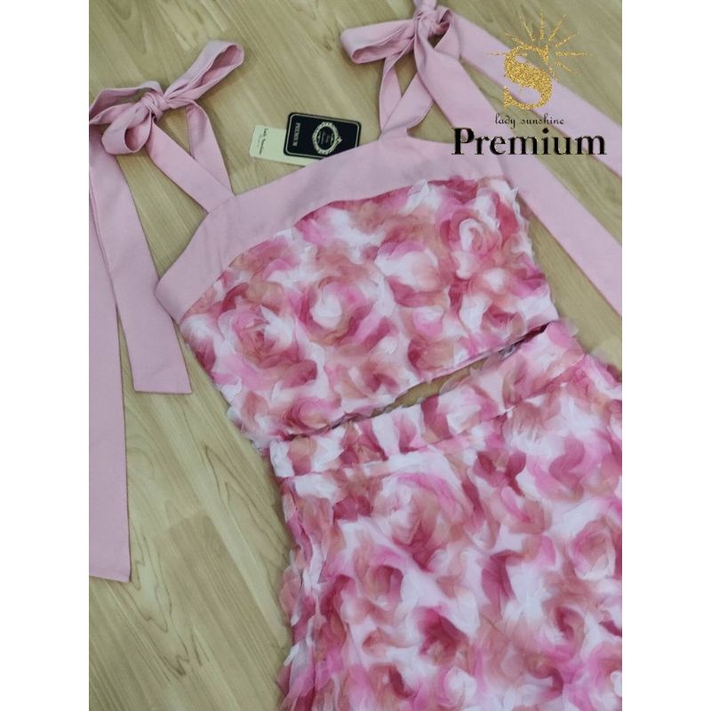 พร้อมส่ง Size L งานป้าย Lady Sunshine ชุดเซท 2 ชิ้น เสื้อ+กระโปรงยาว กุหลาบ 3D