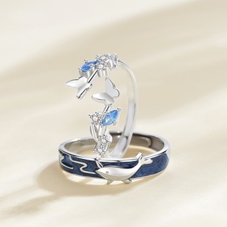 Original Whale Butterfly Couple Ring Girls New S925 Sterling Silver Men and Women Ring Opening Valentines Day Gift