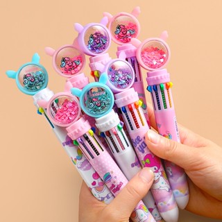 ปากกาลูกลื่น ลายการ์ตูนยูนิคอร์น สีรุ้ง หลากสี 10 สี สําหรับนักเรียน