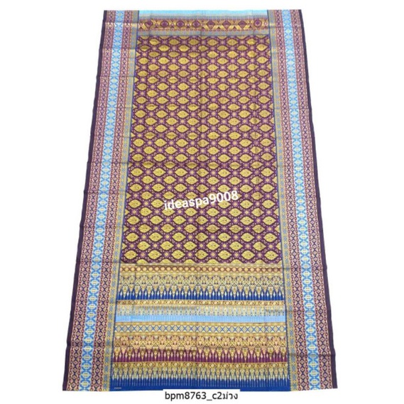 ผ้าคาดหรือผ้าปูรองทับเบาะผ้าcottonลายไทยพิมพ์ทองขนาด105×200 cm.เโพ้งริมหัวท้ายกันลุ่ยย
