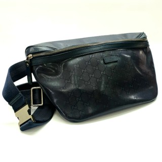 14" Belt Bag PU Leather GG Imprime Navy Belt Bag Pre-Owned กระเป๋าคาดอกผู้ชาย