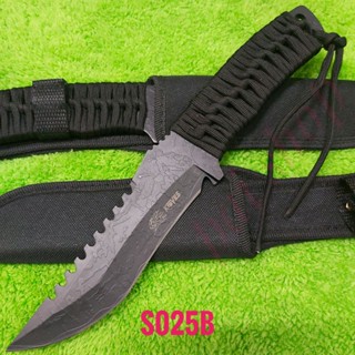 อุปกรณ์เดินป่า มีดพก มีดเดินป่า มีดพกใบตาย มีดพกเดินป่า KNIVES รุ่น S025B ใบดำลายด้ามเชือกถัก