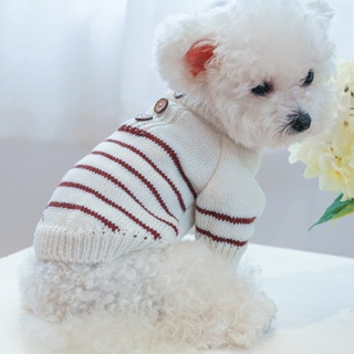 Striped Pattern Soft Washable Stretchable Daily Indoor Outdoor Winter Warm Puppy Cat Button Decor Dog Sweater