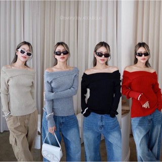 NEW!! off shoulder baby style ❤️(380฿ฟรีส่ง) เสื้อไหมพรมปาดไหล่ ผ้านุ่มมากก เนื้ิอไม่บางไม่หนาไป ใส่ได้สวย สบายๆค่า glam