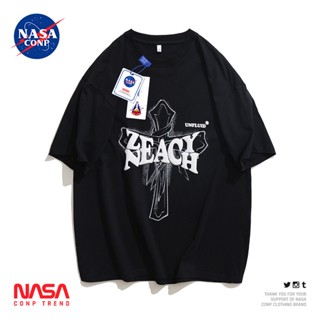 2023 เสื้อยืดแขนสั้นลําลอง ผ้าฝ้าย ทรงหลวม พิมพ์ลาย NASA สไตล์วินเทจ_49