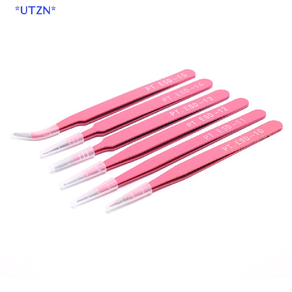 UTZN> Professional pink Eyebrow Tweezers Hair Beauty Slanted Stainless Steel Tweezer new
