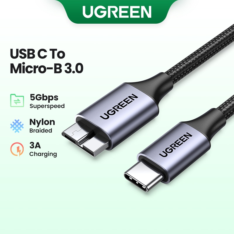Ugreen USB C to Micro B 3.0 สายเคเบิ้ล 5Gbps 3A Fast Sync Cord สําหรับ Macbook ฮาร์ดดิสก์ไดรฟ์ HDD S