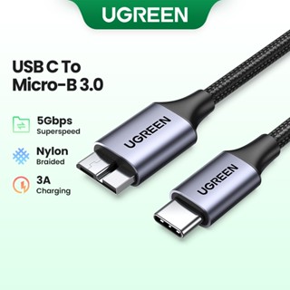 Ugreen USB C to Micro B 3.0 สายเคเบิ้ล 5Gbps 3A Fast Sync Cord สําหรับ Macbook ฮาร์ดดิสก์ไดรฟ์ HDD SSD เคส USB Type C Micro B สายเคเบิ้ล