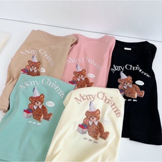 พร้อมส่ง🧢🐻เสื้อยืด minicrop สไตล์มินิมอลสกรีน หมี merry chrismas (F64)