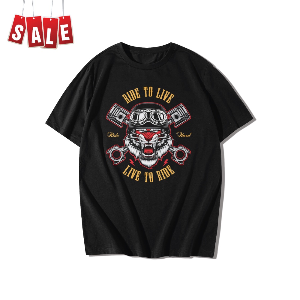 Fully(ฟูลลี่) เสื้อยืดคอตต้อนแท้ ไม่หด ไม่ย้วย ลายสกรีน TIGER BIKER