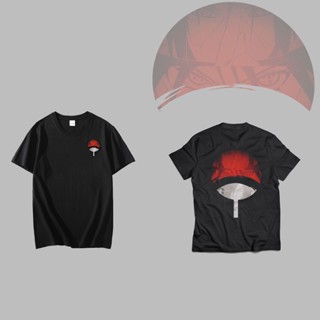 Naruto - Uchiha Logo ฤดูร้อนแขนสั้นเสื้อยืดการ์ตูนญี่ปุ่นอะนิเมะหลวมป่าคู่รักชายและหญิงสามารถสวมใส่ได้