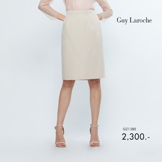 Guy Laroche Skirt กระโปรงทำงานสีเบจ ความยาวคลุมเข่า ดีเทลขอบเอวติดกระดุม ซิปซ่อน (GZ13BE)