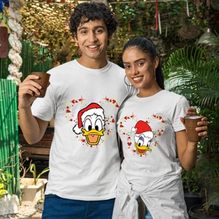 Disney Christmas T-shirts Donald and Daisy Print Fashion Couple Clothes Xmas Vibes Holly Jolly Festival Casual T Shirt W