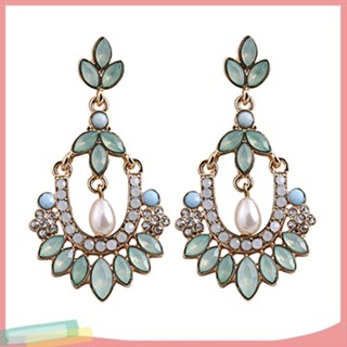 LK- Women Flower Chandelier Earrings Acrylic Rhinestone Faux Pearl Ear Stud Jewelry