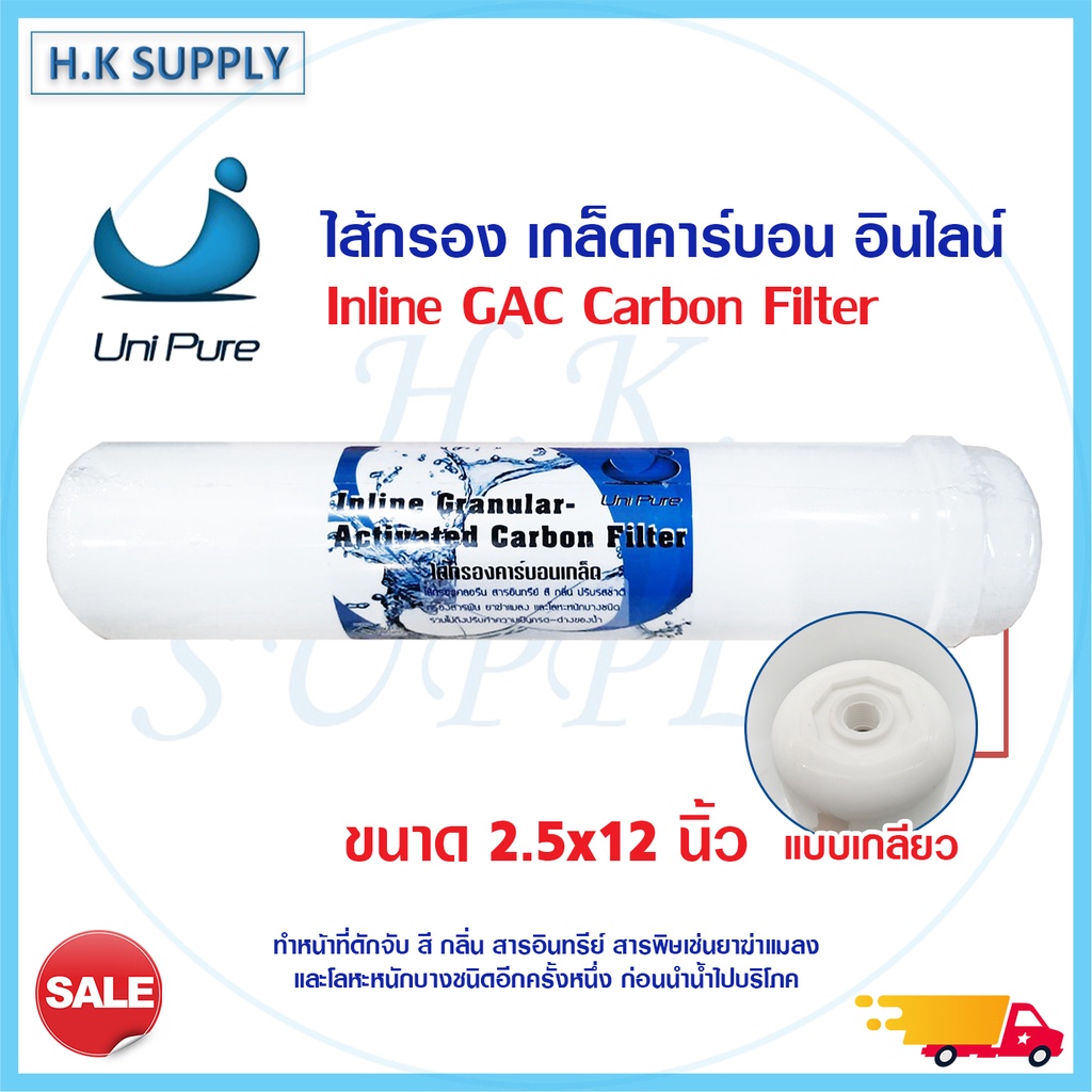 UniPure ไส้กรอง คาร์บอน Inline GAC Carbon 2.5"x12" Uni pure ไส้กรองน้ำ แค๊ปซูล 12 นิ้ว ws