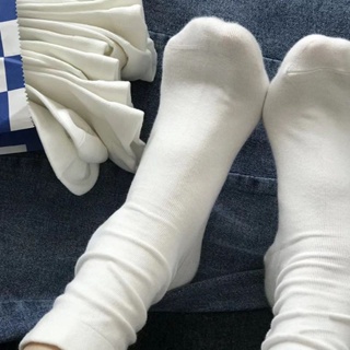ถุงเท้าข้อยาว สีขาว แบบเรียบง่าย สไตล์ญี่ปุ่น แฟชั่นฤดูใบไม้ร่วง สําหรับผู้หญิง