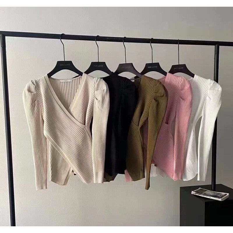 เสื่อไหมพรมแขนยาว เสื้อไหมพรมกันหนาว เสื้อไหมพรมแฟชั่น คอวี Blouse 038 Long-sleeve knitted sweater, winter knitwear, fas