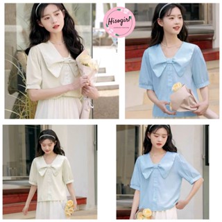 เสื้อแขนตุ๊กตาแต่งโบว์ที่อก คุณหนูสุดๆ ผ้าคอตตอนลินิน น่ารักสไตล์เกาหลี  อก36-38 นิ้ว s6-s7